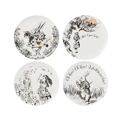 Imagen de Victoria &amp; Albert Alicia en el País de las Maravillas Platos Acompañamiento para la Cena, Té Tarde o Desayuno, China Fina, 20,5 cm (8&quot;), Juego 4