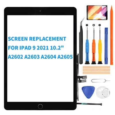 Imagen de Reemplazo de pantalla Compatible para iPad 9 (9ª generación) 10.2 2021 panel vidrio táctil digitalizador modelo A2602 A2603 A2604 A2605 kit reparación +botón inicio (negro)