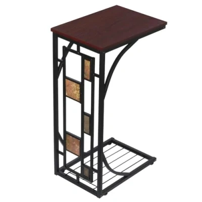 Imagen de Yaheetech Mesita de Auxiliar Industrial Portátil Mesa Lateral Entrada Forma C para Sofa Salon Metal Madera 21x30,5x53 cm