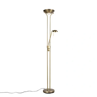 Imagen de Qazqa Moderno lámpara de pie bronce con lectura LED y atenuador Diva 2 Acero Redonda/Alargada Incluye Max. 1 x 18 Watt