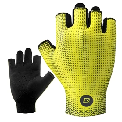 Imagen de ROCKBROS Guantes de Ciclismo Medio Dedo, Cortos Transpirables para Hombres Mujeres, Carretera Bicicleta Deportes, Amarillo