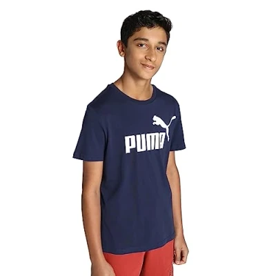 Imagen de Puma LOGO TEE Unisex Camiseta estampada para niños, Talla: 104, Peacoat