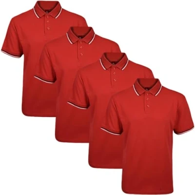 Imagen de True Face paquete de 4 camisetas polos para hombre, piqué con bolsillo, cuello abotonado, ajuste regular, Punta roja, 4, XL
