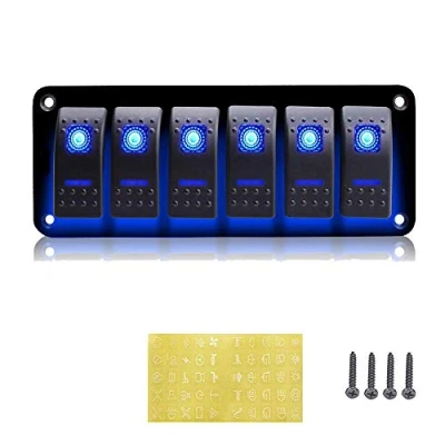 Imagen de Geloo Panel de 6 interruptores 12V/ 24V Impermeable Interruptor Basculante palanca para Coche, Barco, Camión, Caravana, Vehículos (Blue)