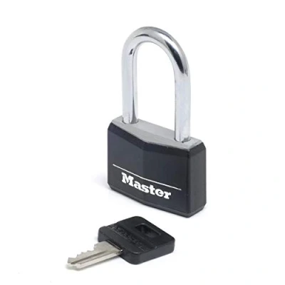 Imagen de Master Lock 9140EURDBLKLF Candado con Llave cuerpo de aluminio macizo revestido y arco mediano, Negro, 4 x 7.6 1.3 cm