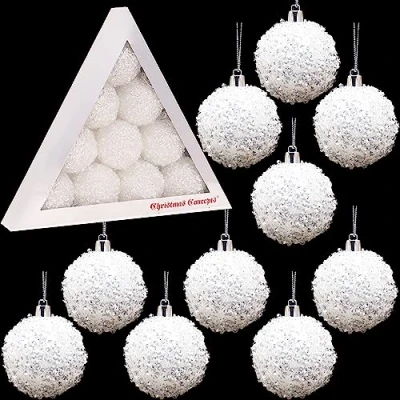 Imagen de Christmas Concepts® Paquete de Adornos para árboles Navidad 10 a 60mm (2.4&quot;) Brillantes Color Blanco Iridiscente
