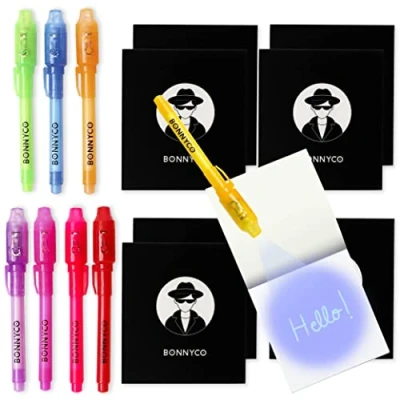 Imagen de BONNYCO Bolígrafo Tinta Invisible y Libreta Pack de 8 Cumpleaños Ideal como Regalos Niños Colegio Detalles Infantiles o Relleno Piñata para en Comunión Boda