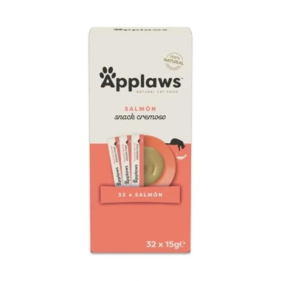 Imagen de Applaws 100 % Natural cremoso lickable sin Cereales Snack de salmón para Gatos y Gatitos, 32 x 15 g Sobres
