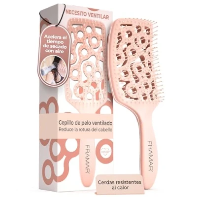 Imagen de FRAMAR Champagne Cepillo de pelo ventilado con remo curvado para secador, desenredado húmedo mujeres, todo tipo cabello, resistente al calor