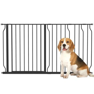 Imagen de PawHut Barrera de Seguridad Extensible para Mascotas con 3 Extensiones Montaje a Presión Doble Bloqueo Puerta Pasillo Escalera 75 145x76 cm Negro