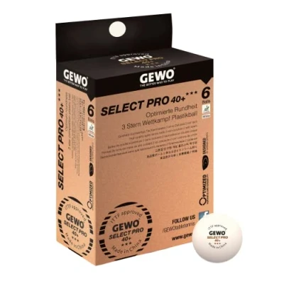 Imagen de GEWO Select Pro Pelotas de Ping Pong Mesa (3 Estrellas, plástico, 40+, con Costura), certificación ITTF, 6 Profesionales, 40 mm diámetro, Color Blanco