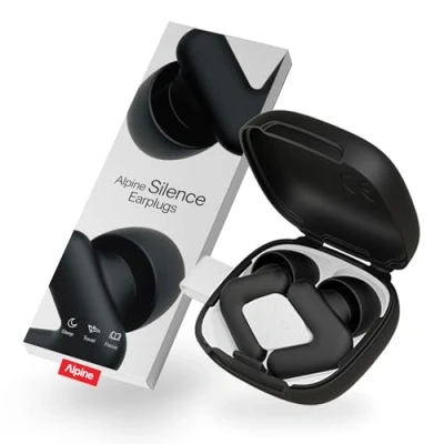 Imagen de Alpine Silence Tapones para Dormir, Concentración y Viajar Protección Auditiva Cómoda Reusable Ajuste perfecto en V Puntas Ovaladas Suaves XS/S/M/L Reduce el Ruido Hasta 25dB Negro