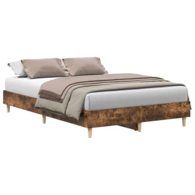 Imagen de vidaXL Estructura de Cama sin colchón Roble Ahumado 135x190 cm Madera, Muebles Dormitorio, Base Cama, Doble, armazón