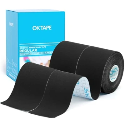 Imagen de OK TAPE Cinta Cinemática Básica de Elástica Impermeable Para, Libre Látex, Alivio del Dolor, Recuperación Lesiones, sin Cortar, 5cm x 5m,(2 Rollos,Negro)