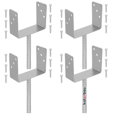Imagen de KOTARBAU® Juego de 4 soportes para postes hormigón, U 161 mm, acero galvanizado en caliente, anclajes hormigón madera, estriado, anclaje postes, casquillos suelo,