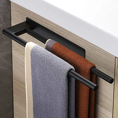 Imagen de Gsocel Toallero Adhesivo Doble Barra Toalleros de Baño sin Taladro Acero Inoxidable Colgador Toalla Pared 39CM,Negro