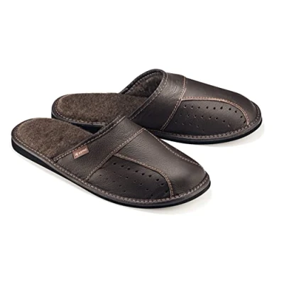 Imagen de ESTRO Zapatillas Casa Hombre Invierno de Pantuflas Cuero MZ01 (Marrón, 42 EU)
