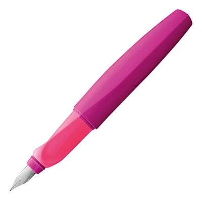 Imagen de Pelikan 804189 Pluma estilográfica Twist cartucho de tinta azul incluido, mango ergonómico, para usuarios diestros y zurdos, uso escolar, punta acero M, Fucsia