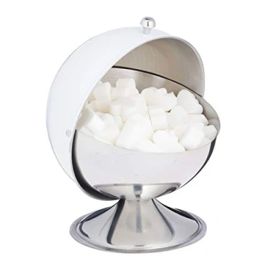 Imagen de Relaxdays Azucarero, con Tapa Enrollable, Acero Inoxidable Brillante, Terrones Azúcar y Caramelos, Blanco