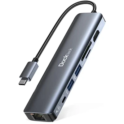 Imagen de Hub USB C Dockteck 7 en 1 Dock 4K 60Hz, Adaptador con Ethernet HDMI, LAN RJ45, 100W PD, 2 3.0, SD/microSD, para MacBook Pro/Air, iPad Pro/Air/Mini 6, Surface Pro 7, XPS 13, HP, Lenovo y más