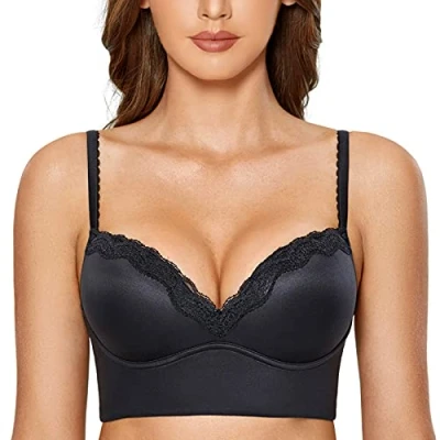 Imagen de DOBREVA Sujetador Push Up sin Aros con Relleno de Encaje Bralette para Mujer Negro(Push Up) 85C