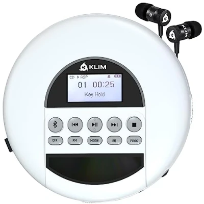 Imagen de KLIM Nomad Reproductor CD portatil con batería Interna de Larga duración Nuevo 2024 Incluye Auriculares Player Mini Compacto Radio FM Compatible R, RW MP3 Blanco