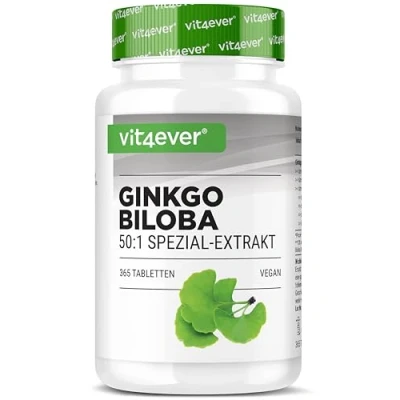 Imagen de Ginkgo Biloba 6000 mg 365 Comprimidos Premium: Con glicósidos flavonoides + ginkgolide terpene lactones y ácido ginkgólico libre Sin aditivos no deseados Altamente dosificado Vegano