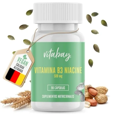 Imagen de Vitabay Vitamin B3 Niacin 500 mg 90 VEGANE Flush Free Niacinamide Capsules high dose