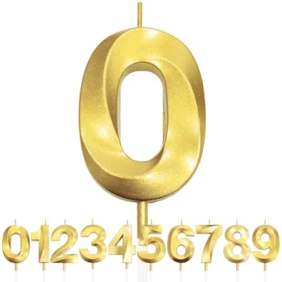 Imagen de Número 0 Vela de Cumpleaños con Purpurina Dorada y Diseño 3D, Velas Números, Decoración Tarta, Tarta para Fiesta Cumpleaños, Aniversario Boda,