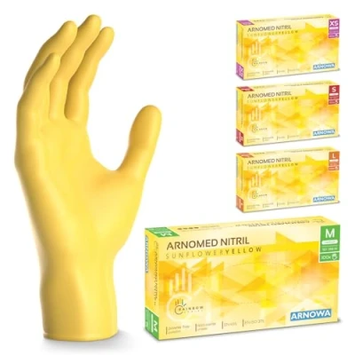 Imagen de ARNOMED guantes nitrilo talla M, amarillo, de nitrilo, 100 uds/caja, desechables sin polvo, goma látex, XS, S, M y L