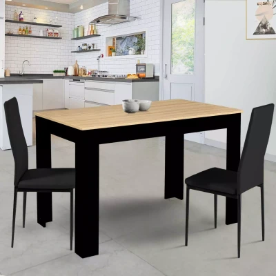 Imagen de IDMarket ROZY Mesa de comedor rectangular para 4 personas, color negro, bandeja haya, 110 cm