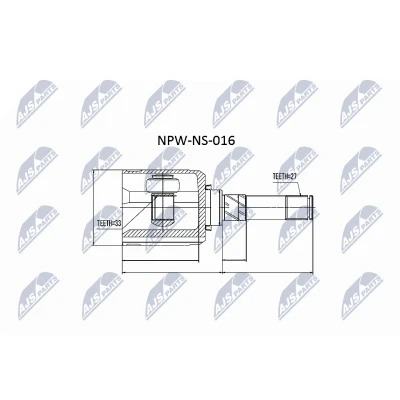 Imagen de NTY NPW NS 016 Junta Homocinética lado de engranaje, Eje delantero, izquierda NISSAN: Qashqai / Qashqai+2 I, X Trail, RENAULT: Koleos I