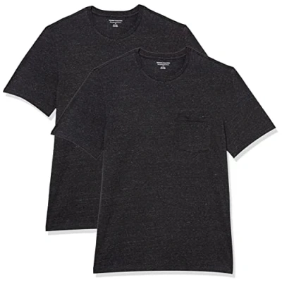 Imagen de Amazon Essentials Camiseta de manga corta con bolsillo, cuello redondo y corte ajustado Hombre, Pack 2, Carbón Mezcla, S