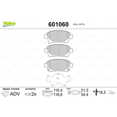 Imagen de VALEO 601060 Juego de pastillas freno Eje delantero con contacto avisador desgaste Chapa antichirridos TOYOTA: Yaris Verso, iQ