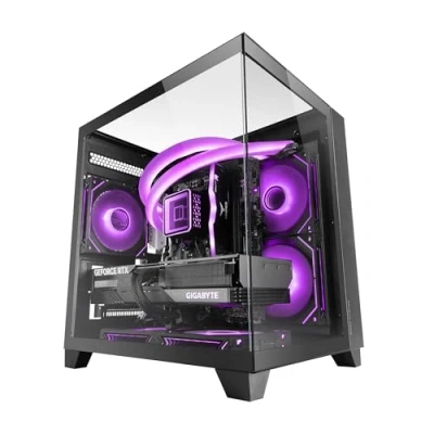 Imagen de MARSGAMING MC 3CM, Caja Gaming MicroATX, Vista Panorámica 3D con Triple Cristal Templado, Diseño Doble Cámara Lateral, Soporte Completo Refrigeración Líquida, Gestión de Cableado, Minitorre PC, Negro
