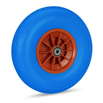 Imagen de Relaxdays Rueda Carretilla 4.00 6, Goma Maciza, Llanta de Plástico, 3 Adaptadores, Antipinchazos, 100 kg, Azul y Rojo
