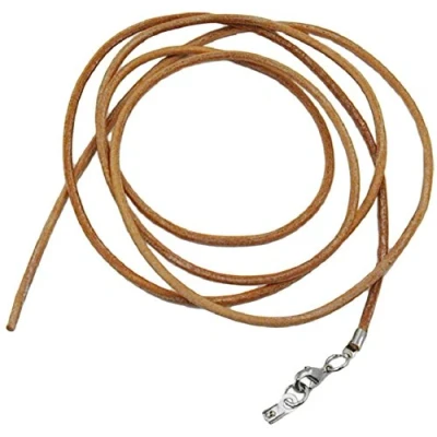 Imagen de unbespielt Joyas cordón de Cuero marrón Natural Cadena Longitud 100 cm Ancho 2.0 mm mosquetón Color Plata. La Puede acortarse