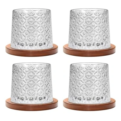 Imagen de Uten Vaso de Whisky Cristal, 275 ml/10 oz Agua Giratorio, Posavasos Bambú, Tacto Grueso, Adecuado para Beber Ron, Brandy, Cócteles, Café, Jugo, Relajarse y Descomprimir, 4 Pieza