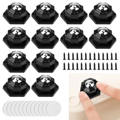 Imagen de ADERTOS 12 PCS Ruedas para Muebles, Rueda Adhesiva Deslizantes Muebles Pesados, Autoadhesivas 360, Giratorias Pequeñas, de Bolas (Negro)