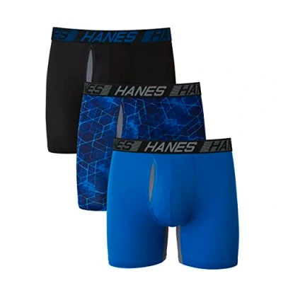 Imagen de Hanes Calzoncillos tipo bóxer para hombre, con bolsa de soporte total, refrigeración X Temp, ropa interior que absorbe la humedad, regular, Pierna larga y tronco, paquete 3, regular