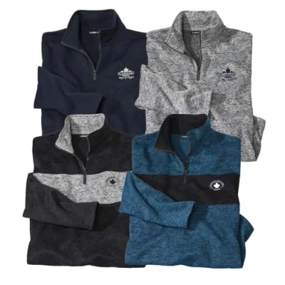 Imagen de ATLAS FOR MEN Lote de 4 Suéteres Hombre Invierno Cuello Alto Cremallera Ideal para el Invierno/Deporte/Aventura Jersey Manga Larga Disponibles en Tallas Grandes la M hasta 5XL