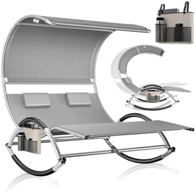 Imagen de KESSER® Tumbona Doble con toldo, Funda para Almohada 2 Personas de relajación jardín Superficie Descanso ergonómica Carga 220 kg Gris