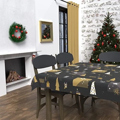 Imagen de Soleil d&#039;ocre Mantel Antimanchas Abeto, Rectangular, Negro, 140 x 240 cm