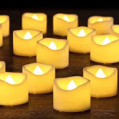 Imagen de Yakpo Paquete de 48 velas té 1.5 x 1.2 pulgadas, funciona con pilas, votivas LED parpadeantes sin llama, eléctricas para exteriores, falsas a granel bodas,