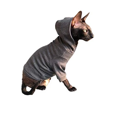 Imagen de Sphynx Cat Sudadera con capucha para gatos desnudos y sin pelo, color gris oscuro
