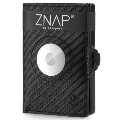 Imagen de ZNAP Airtag Wallet de Piel Premium Tarjetero para Hombre Monedero pequeño Bloqueo RFID &amp; Slim I Tarjetero, Air Tag 12 Ranuras Tarjetas, Gris Oscuro