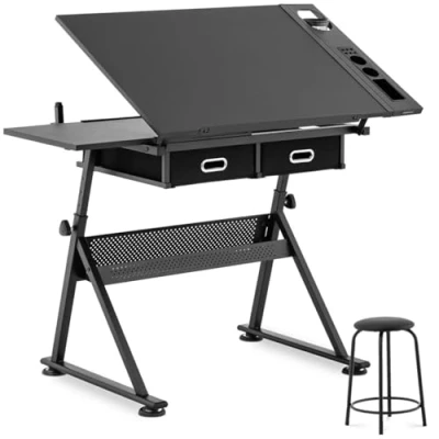 Imagen de Fromm &amp; Starck Mesa De Dibujo Técnico para Escuela Oficina Star_Desk_08 (Tablero: 115 x 60 cm, Inclinación: 0 70, Altura Regulable, con Taburete)