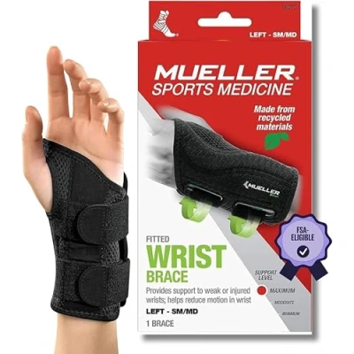 Imagen de Mueller Greenline Fitted Wrist Brace, muñequera, negro, talla S/M izquierda