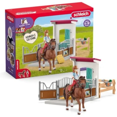 Imagen de schleich 42710 HORSE CLUB Box para caballos con Hannah y Cayenne, a partir de 5 años, playset, 25 piezas
