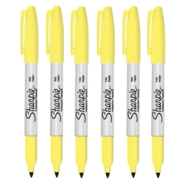Imagen de Sharpie Rotuladores permanentes de punta fina, color amarillo citrino, paquete 6
